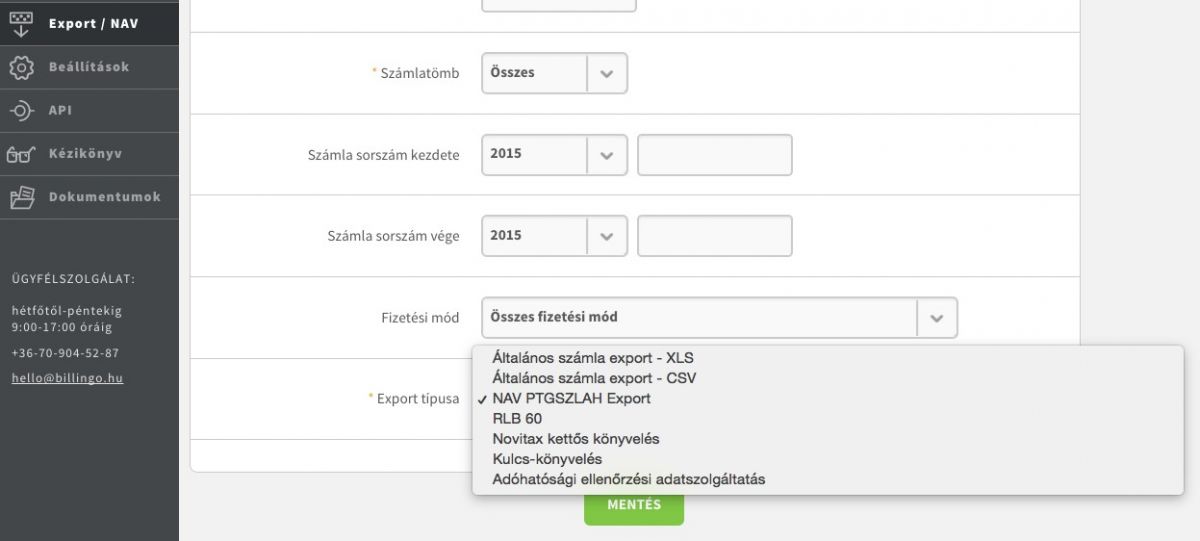 Új funkció: kibővített számla export