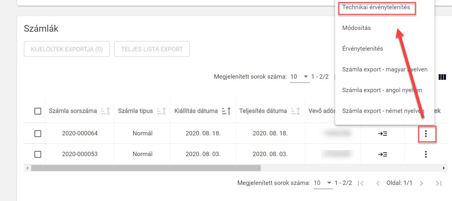 Online számla technikai érvénytelenítése