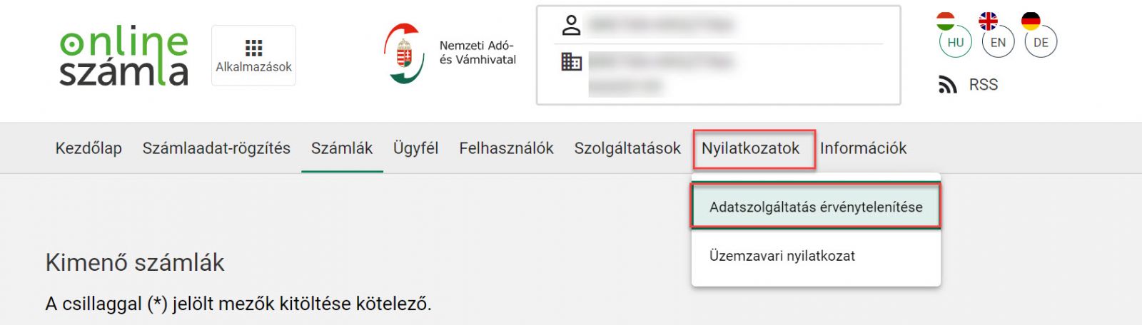 Online számla technikai érvénytelenítése