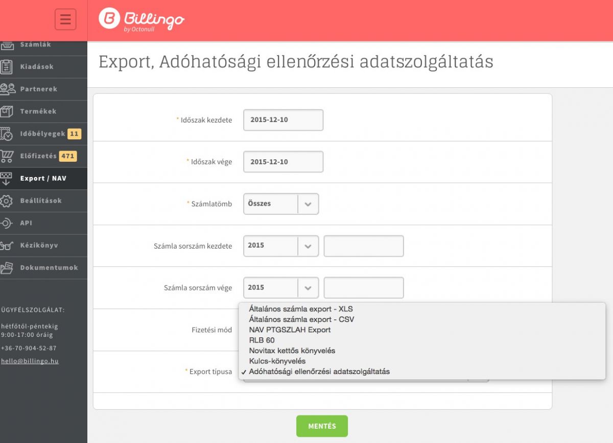 Új funkció: kibővített számla export