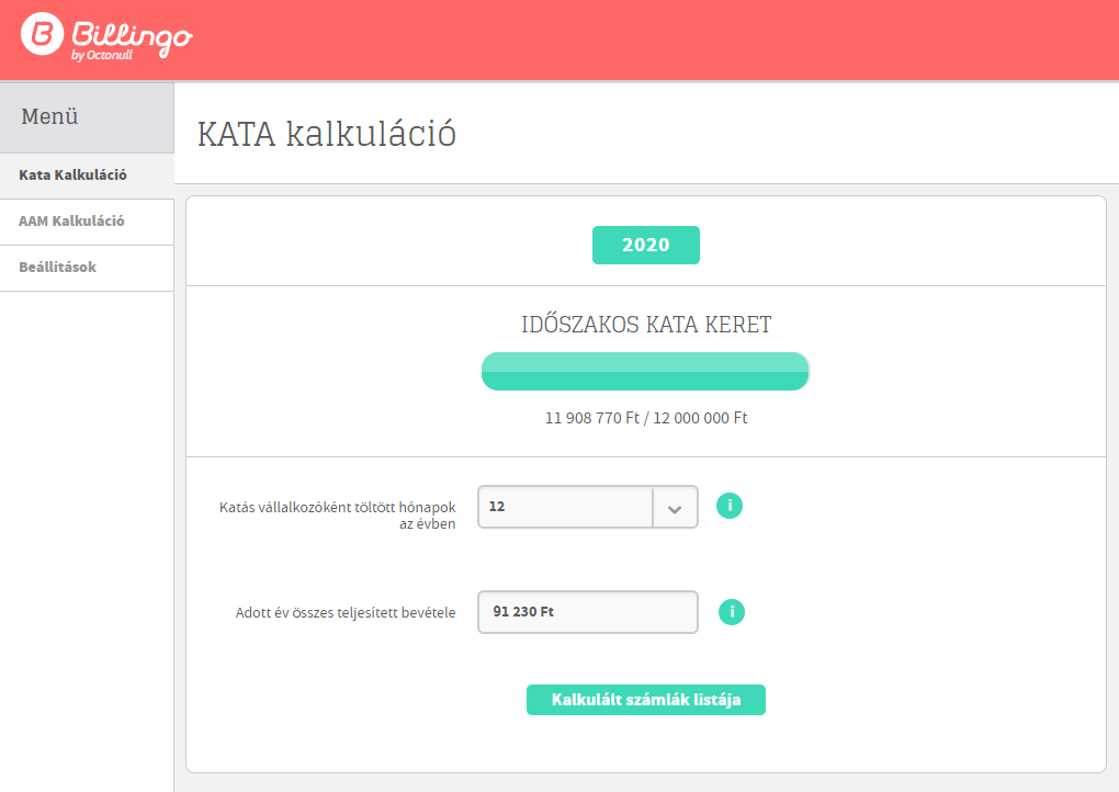 Billingo KATA AAM kalkulátor