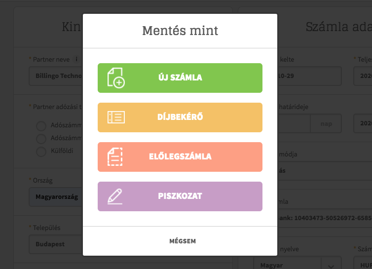Piszkozat számla Billingóval